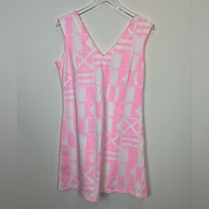 Mahi Gold V-Neck Sleeveless Dress Sz Large Pink & White Nautical Print